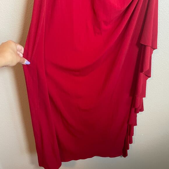 VTG Niki Livas Red Dress Sz 14 Maxi Fairy Whimsygoth Stretch 2000s Vampire Prom - Picture 3 of 8